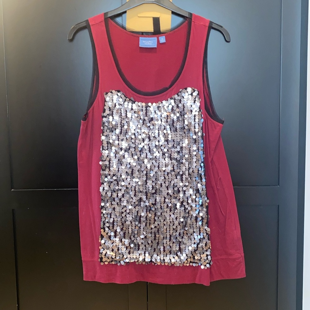 Simply Vera Vera Wang Burgundy/Black Sequin Top